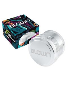 BLOWN Brand Aluminum Grinder- 55mm, 4 Piece, Silver-Curved