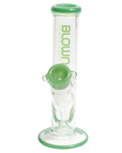 Blown Glass Goods 8" Color Accented Straight Waterpipe w/ Color matching bowl - Light Green